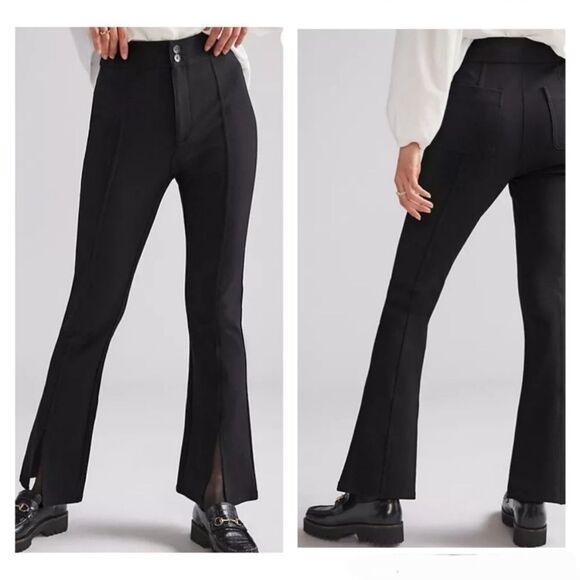 Anthropologie maeve‎ black slit front flare ponte knit pants high rise - Picture 1 of 7
